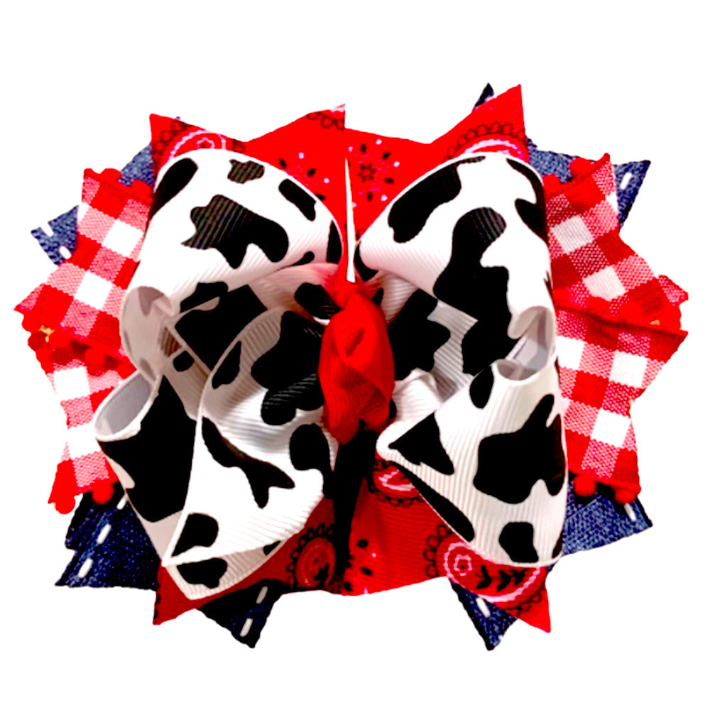 Wholesale 5pcs Cow Pattern Bow Western Cowboy Children's Hairpin